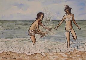 Dois banhistas na praia